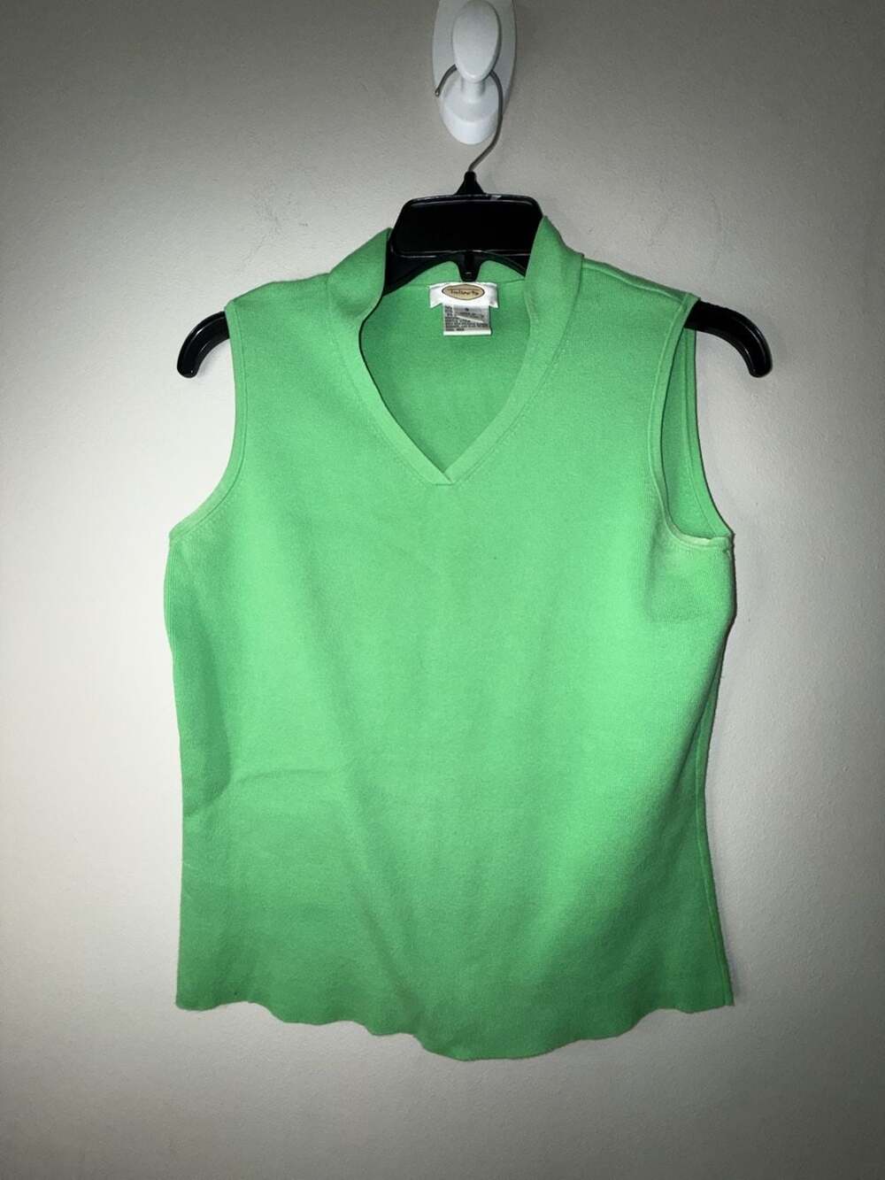 Talbots Women's Green Sleeveless V-Neck Knit Polo Tank Top